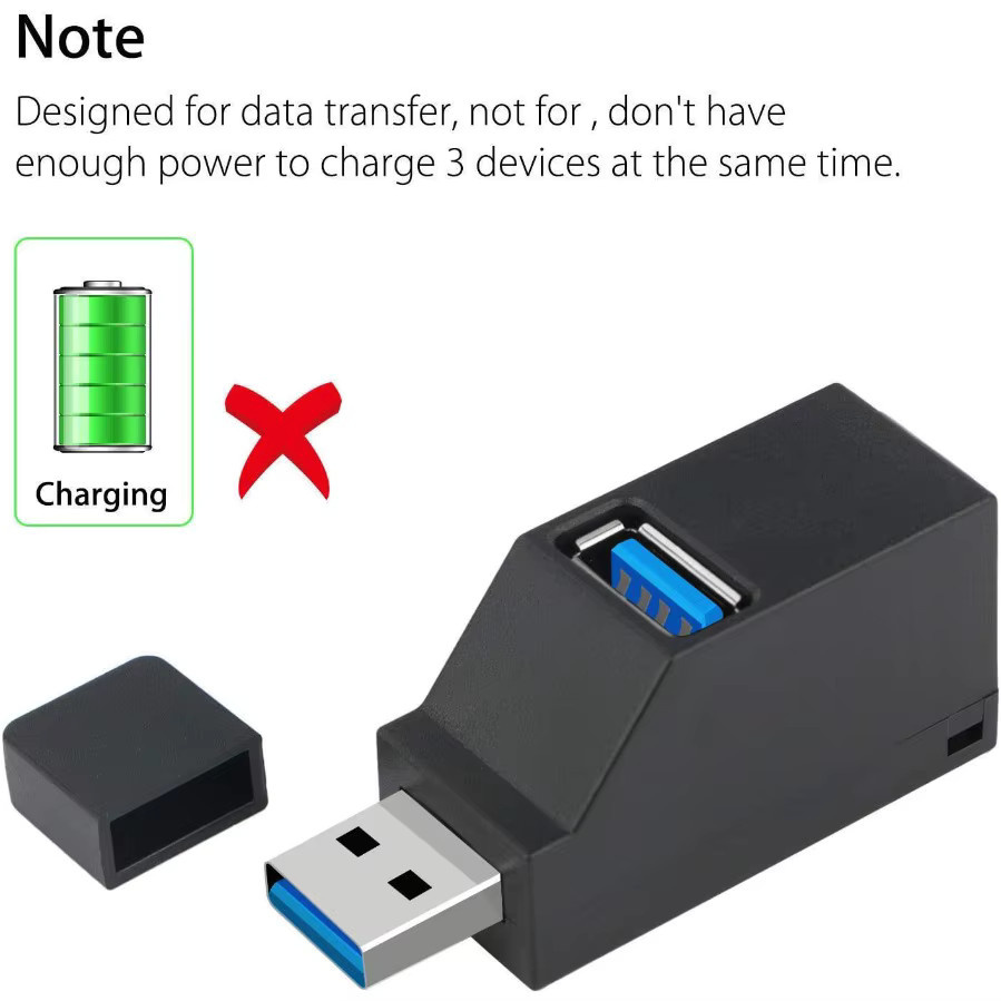 LccKaa USB 3.0 Hub Adapter mit 1 bis 3 Ports als High Speed Mini Splitter für PC und Laptop in Schwarz oder Weiß - Bild 3