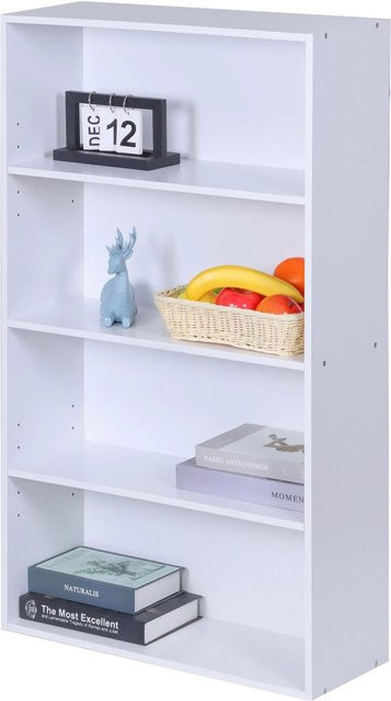 Relaxdays Bücherregal aus Holzwerkstoff in Weiß mit 4 verstellbaren Ebenen und Rückwand, Höhe: 108 cm, Breite: 60 cm, Tiefe: 24 cm - Bild 1