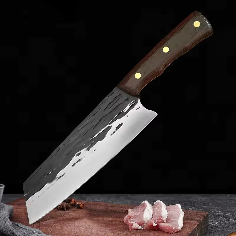 InLeung Geschmiedetes Hackmesser aus Edelstahl mit Holzgriff in Silber und Braun, Full Tang Kochmesser für Fleisch - Bild 2