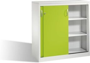 C+P Akten-Sideboard Acurado mit Schiebetüren, 3 Ordnerhöhen, Front Viridingrün, Korpus Lichtgrau, H: 120 cm, B: 120 cm, T: 50 cm - Bild 1