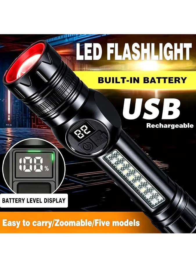 Mikenoon Taktische LED-Taschenlampe mit USB-Aufladung und Zoom-Funktion in Schwarz - Bild 6