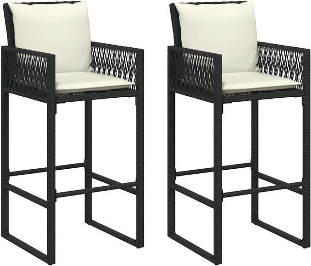 vidaXL Garten-Barhocker Set aus Poly-Rattan mit Kissen, 2 Stück, Schwarz - Bild 1