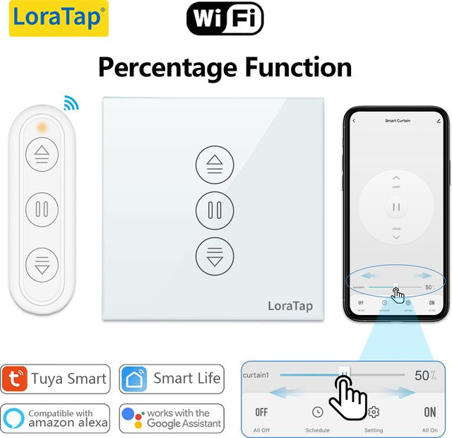 Tuya Smart Life WiFi Rollladen-Vorhangschalter mit Fernbedienung für motorisierte Jalousien, kompatibel mit Google Home und Alexa Echo, Farbe: Weiß - Bild 1