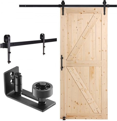VEVOR Barn Door Set mit Schiebetür aus Fichtenholz in Braun, Rustikaler Stil, B/H: 91,44 x 213,36 cm - Bild 1