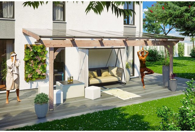 Skan Holz Terrassenüberdachung Ravenna in Beige mit Polycarbonat-Dach - Bild 1