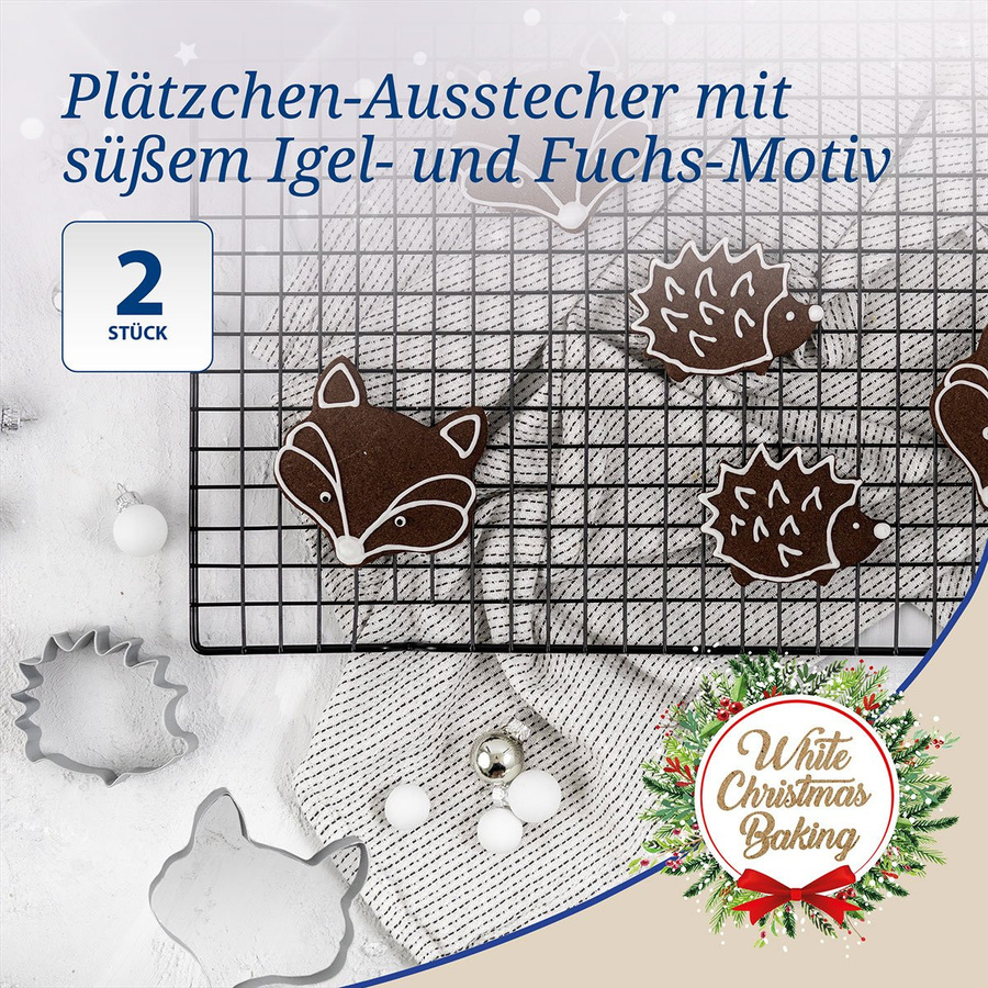 Dr. Oetker Ausstecher Igel und Fuchs White Christmas, 2-teilig, Silber/Weiß, Spülmaschinenfest - Bild 3