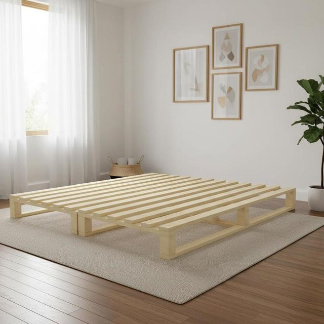 Klassisches Massivholz-Palettenbettgestell mit Schubladen in Grau, B/T/H: 140 x 200 cm - Bild 1