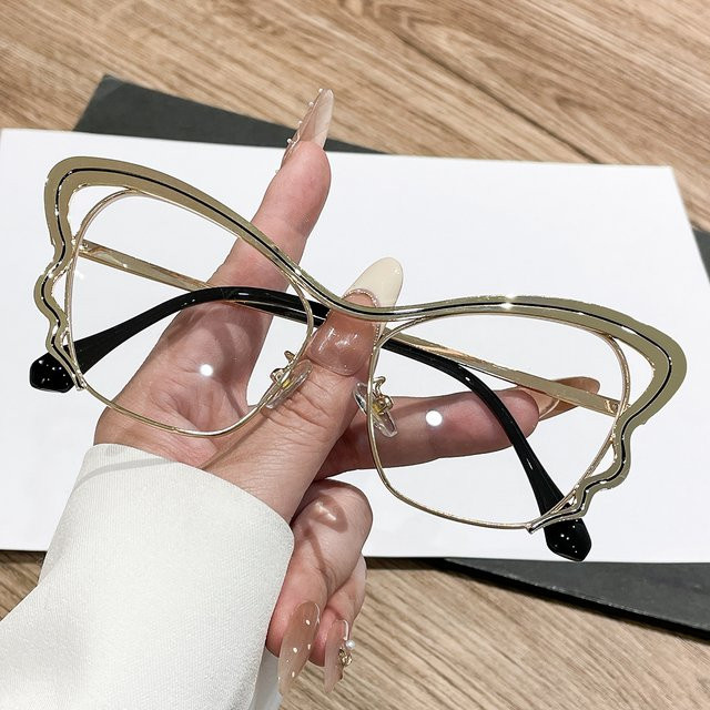 RELEN Korrektionsbrille Schmetterling, Metall, Gold, Damen, Vollrand, Blaulichtfilter - Bild 1