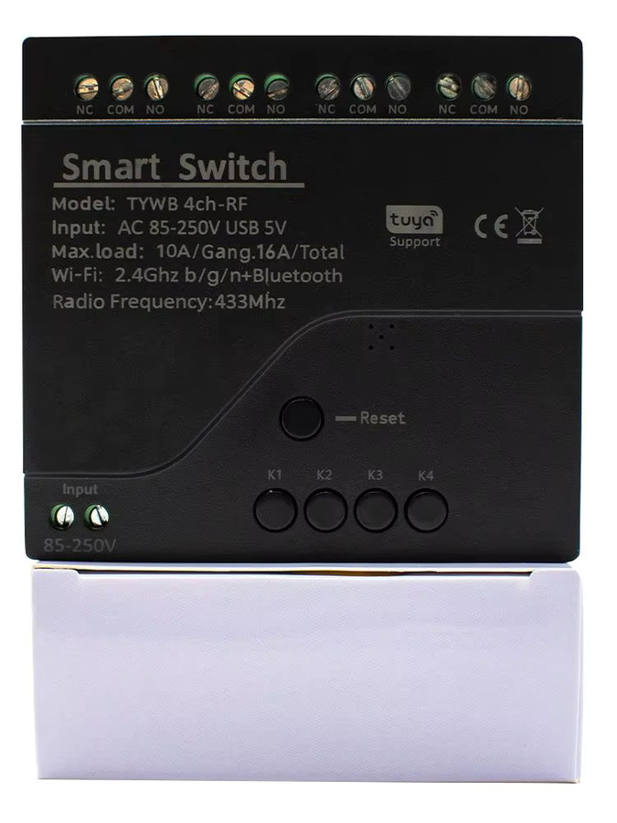 Tuya WLAN-Schalter mit 4 Kanälen und RF433 Empfänger, Smart Home Modul kompatibel mit Alexa und Google Home, AC/DC 7-32V / AC 220V, 10A - Bild 4