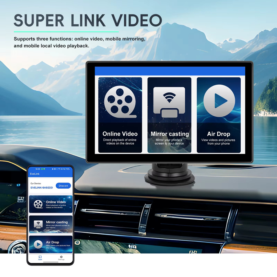 Podofo 9 Zoll Smart Car Stereo Monitor mit Carplay, Android Auto, Bluetooth und Mirror Link in Schwarz - Bild 4
