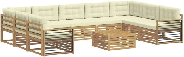 vidaXL Outdoor-Sofagarnitur 10-teilig aus Massivholz Akazie in Weiß und Beige mit Polstern und Armlehnen - Bild 1
