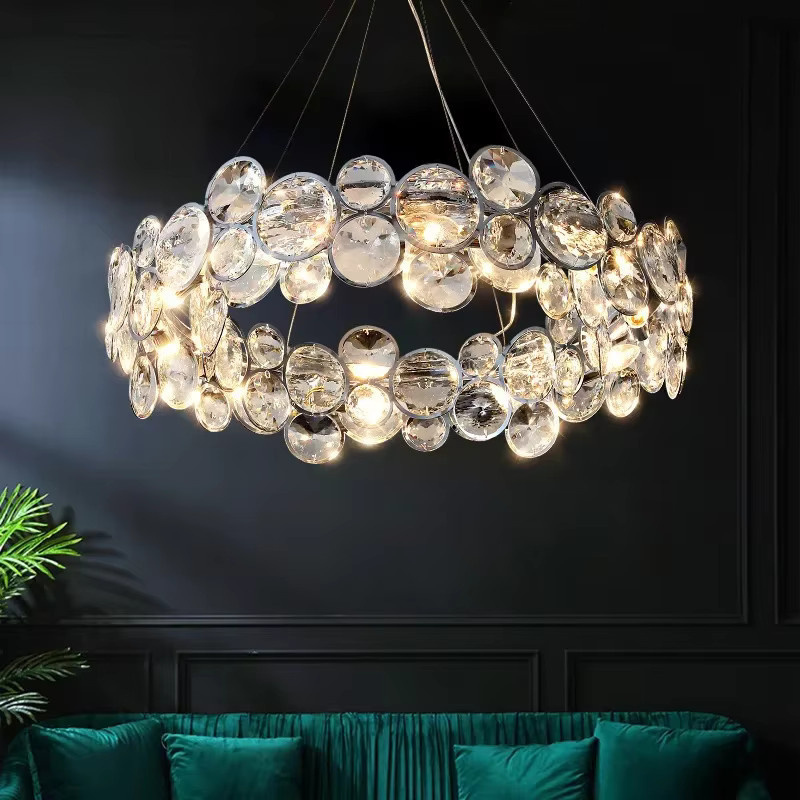 TAONUANSHU Ring Licht Kristall Kronleuchter in Silber und Transparent für Wohnzimmer und Schlafzimmer - Bild 2