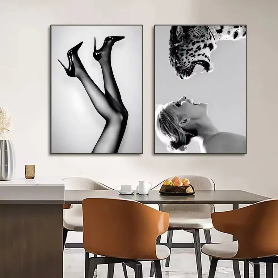 Potdemiel Kate Moss Portrait Leinwand Wandkunst in Schwarz-Weiß für moderne Wohnzimmer und Schlafzimmer - Bild 3