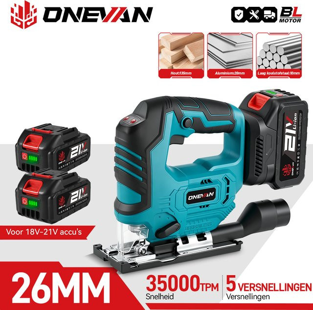 ONEVAN kabellose bürstenlose Stichsäge 1000 W mit 3500 U/min für Makita 18 V Akkus - Bild 1