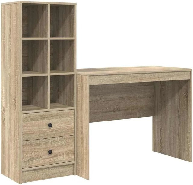 vidaXL Schreibtisch und Hochboard Set in Sonoma Eiche, 2-teiliges Büroset mit minimalistischem Design, Braun - Bild 1