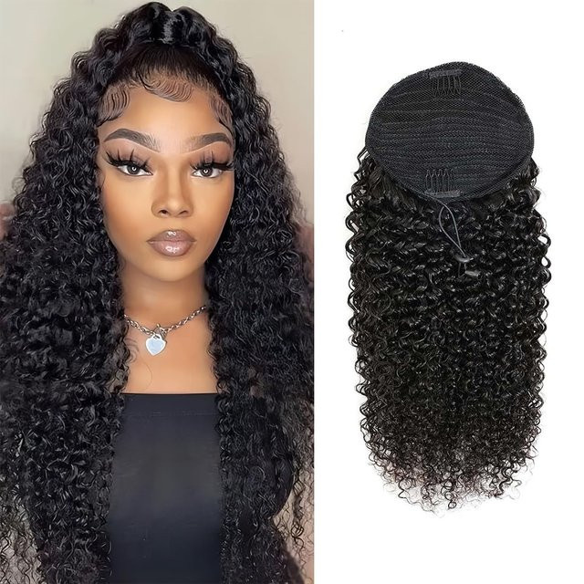 Dula A Hair Kinky Curly Pferdeschwanz-Haarverlängerungen, Echthaar, Unisex - Bild 1