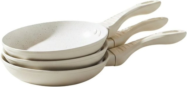 Cheffinger 3-teiliges Pfannenset mit Antihaft-Marmorbeschichtung aus Aluminium in Weiß, Induktionsgeeignet, Durchmesser: 20 cm, 24 cm, 28 cm