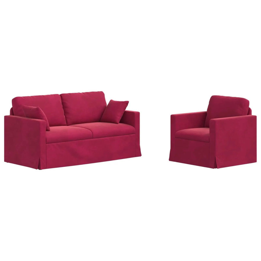 vidaXL Sofa 2-teilig in Weinrot aus Samt mit Metallrahmen, B/T/H: 158 x 78 x 80 cm - Bild 2