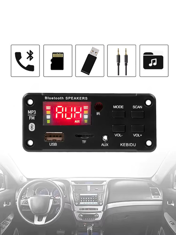 KEBIDU Bluetooth MP3-Player Kabelloses DC 12V MP3-Decoder-Board mit USB-C, TF-Slot und FM-Radio in Schwarz - Bild 7