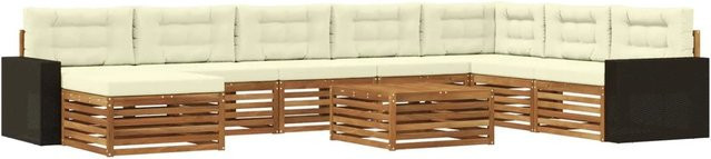 vidaXL Outdoor-Sofagarnitur aus Massivholz Akazie in Natur und Creme mit 9 Teilen und UV-beständigen Polstern - Bild 1