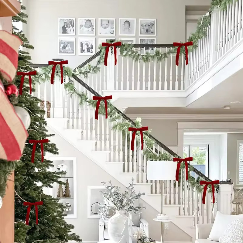 12 Stück rote Samtschleifen im Vintage-Stil für deine Weihnachtsdekoration und Geschenkverpackung - Bild 5