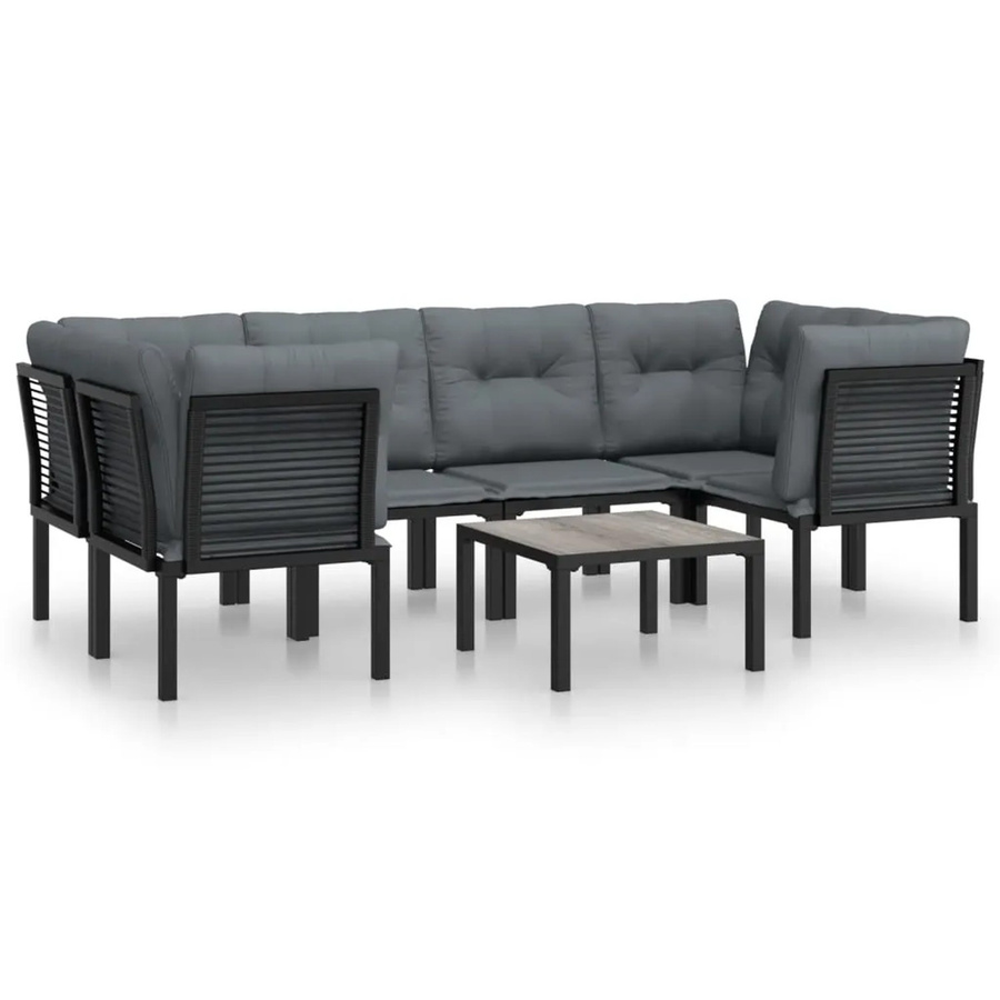 vidaXL 7-tlg Garten-Lounge-Set Modell 6 in Schwarz und Grau aus Poly-Rattan mit Polsterkissen und pulverbeschichtetem Stahlgestell - Bild 2