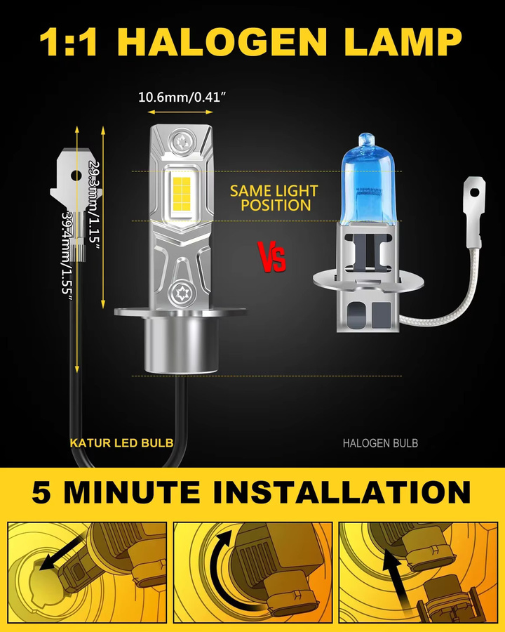Katur H3 LED Auto Scheinwerfer und Nebellicht Set in Silber, 55W High Power Canbus LED Lampen für BMW E46 3er (2001 - 2005) - Bild 3