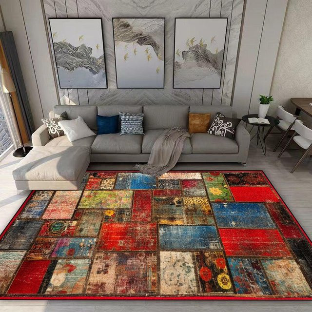 Karpetti Teppich im amerikanischen Retro-Stil mit geometrischem Design, rutschfest und waschbar, B/T: 100 x 200 cm, Mehrfarbig - Bild 1