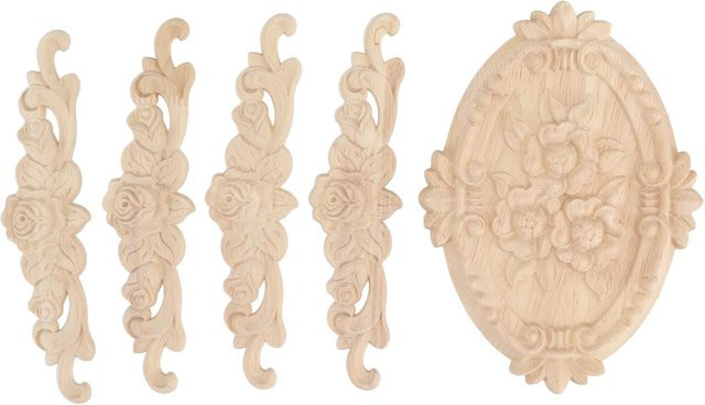 Dekorative Holzapplikation von OutsideWorld im europäischen Stil mit floralem Design, geschnitzte Holzecke als Onlay für Schränke, Farbe: beige - Bild 1