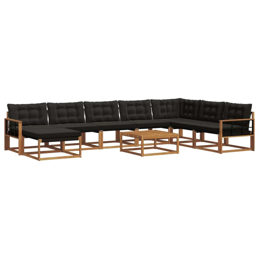 vidaXL Outdoor-Sofagarnitur aus Akazienholz und Textilene mit Kissen, 25-teilig, Schwarz und Natur - Bild 2