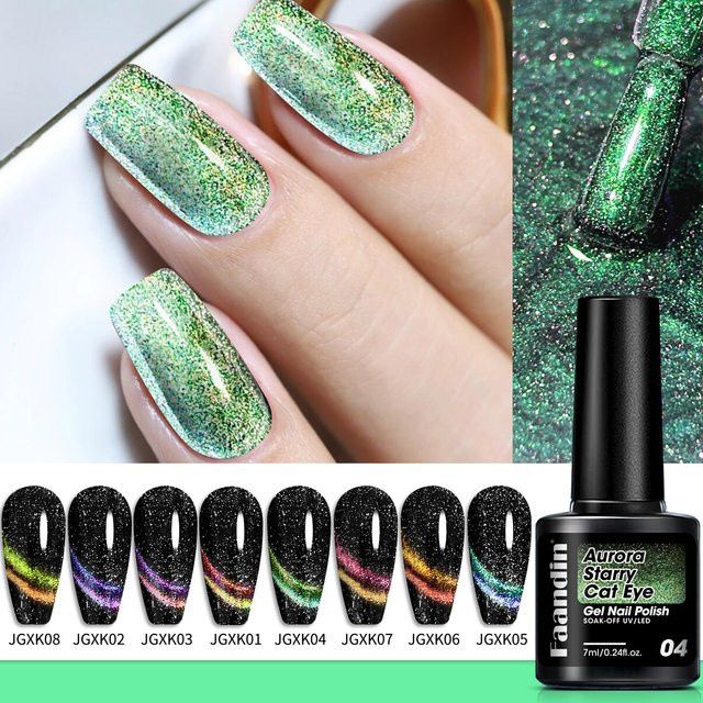 Faandin Aurora-Sternenhimmel-Katzenaugen-Gel-Nagellack, 7 ml, Schimmernd - Bild 1