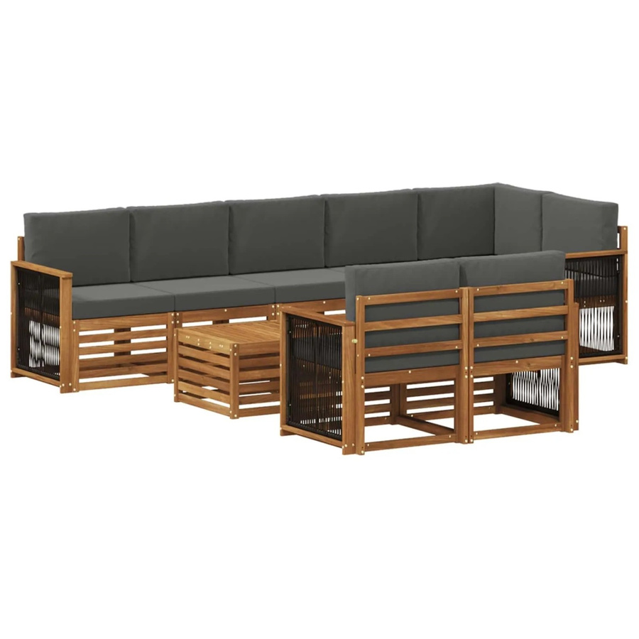 vidaXL Sofagarnitur aus Massivholz Akazie im Latten-Design mit Stoffbezug in Anthrazit, Grau und Braun - Bild 2