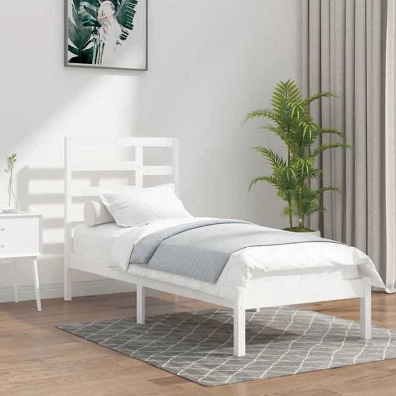 Massivholzbett aus Kiefer von Vidaxl in Weiß, Modernes Landhausdesign, B/T/H: 90 x 190 x 104 cm - Bild 1