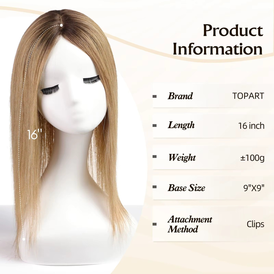 HAIRCUBE Echthaar Topper Ombre Braun, 16 Zoll, 9x9 Zoll, Damen - Bild 2
