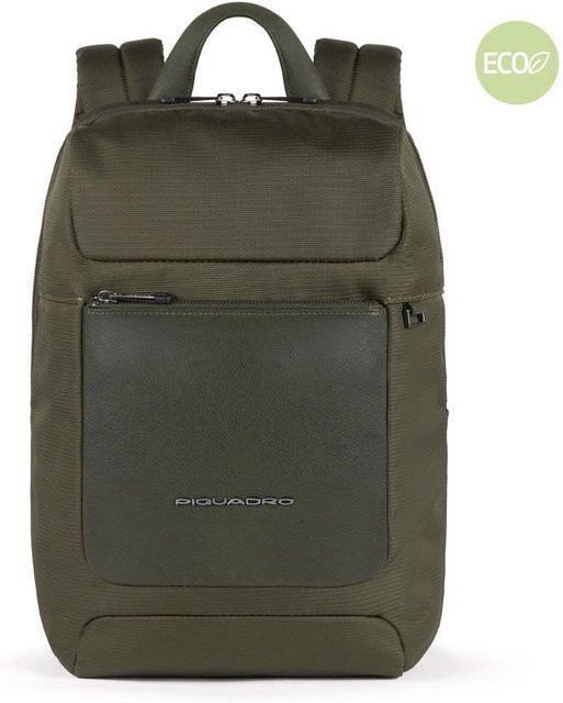 Piquadro Macbeth Kleiner Laptoprucksack aus Leder und recyceltem Material in Grün - Bild 1