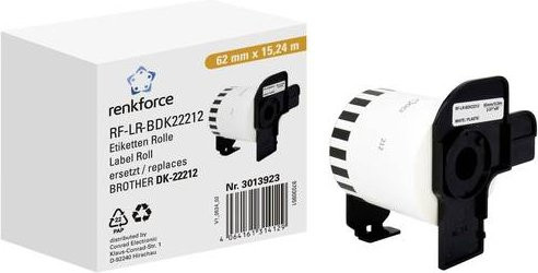 Renkforce Etikettenrolle Weiß Kompatibel mit Brother DK-22212, Endlos-Papier-Etiketten, Breite: 62 mm, Länge: 15,24 m - Bild 1
