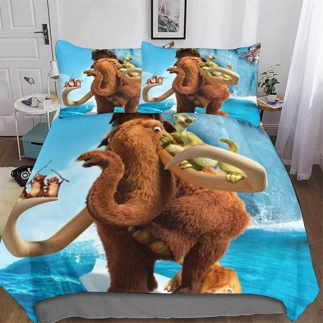 Lodestar Eiszeit Bettwäscheset mit 3D-Druck in Blau, bestehend aus Bettbezug und Kissenbezügen aus Mikrofaser, B/H: 150 x 200 cm - Bild 1