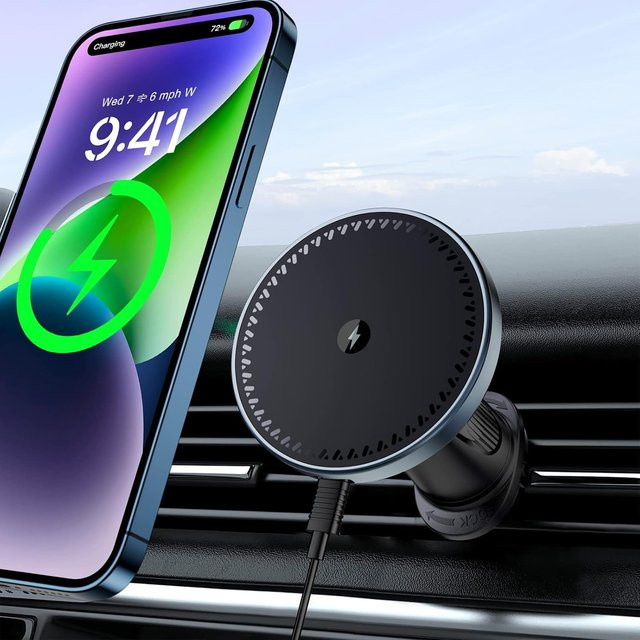 UYUXIO Magnetische Autohalterung mit 15 W Schnellladung für die Lüftung, Drahtloses Ladegerät in Schwarz für iPhone 17 16 15 14 13 12 - Bild 1