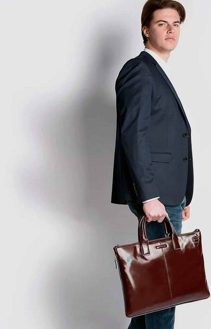 Piquadro Blue Square schmale, erweiterbare Laptoptasche für 15.6 Zoll mit Tabletfach in Schwarz - Bild 1