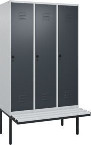 C+P Spind Classic PLUS Garderobenspind mit Sitzbank, 3 Abteile, Lichtgrau, B/T/H: 212,0 x 120,0 x 81,5 cm - Bild 1