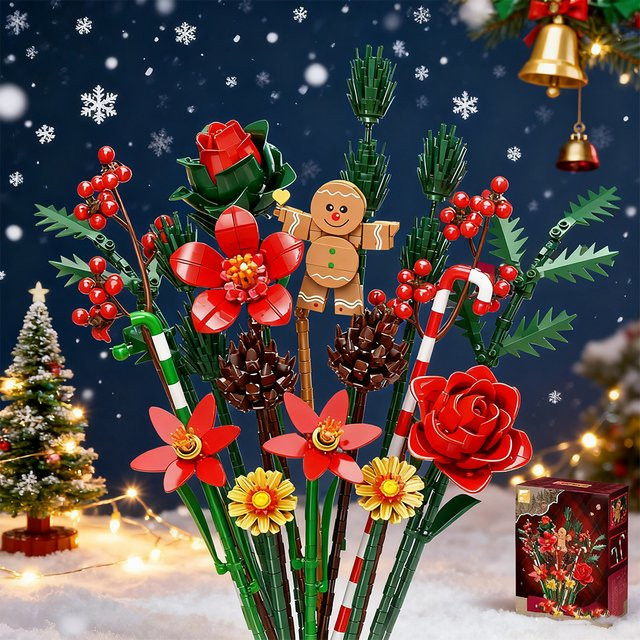 AMAZINGBLOKS Lebkuchenblumenstrauß Baukasten mit 865 Teilen, Mehrfarbige Weihnachtsdekoration als Lernspielzeug für Jugendliche - Bild 1