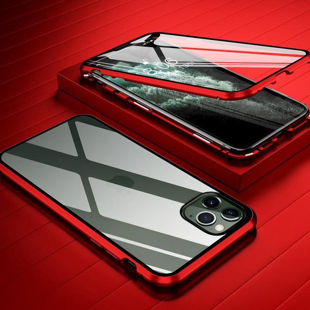 Magnetische iPhone Hülle mit gehärtetem Glas von Happyday in Rot für iPhone 16 15 14 13 12 11 Pro Max und SE 2020 - Bild 1