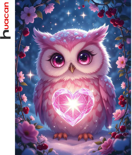 Huacan Diamantmalerei Eule mit Herz und Blumen als komplettes Set zur Diamantstickerei - Bild 1