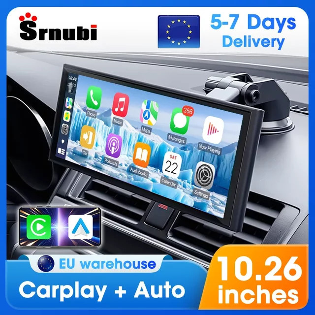 srnubi Wireless Carplay und Android Auto Multimedia Autoradio mit 10,26 Zoll Display, Bluetooth, FM Stereo und USB-C, Schwarz - Bild 1