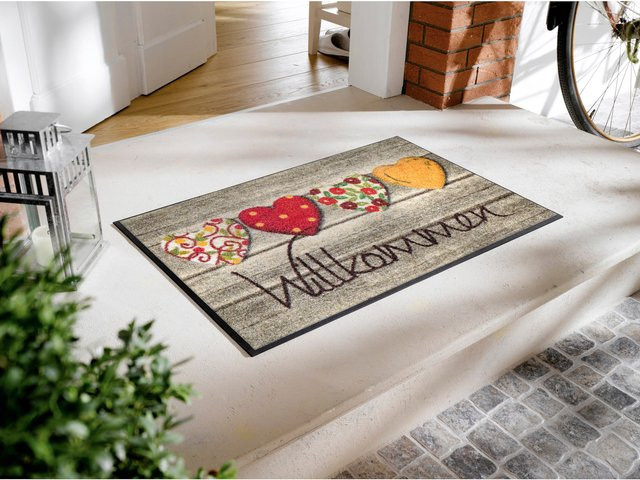 wash+dry by Kleen-Tex Fußmatte mit Herz-Motiv in Braun/Multicolor, rutschhemmend, Rechteckig, Breite: 75 cm, Tiefe: 50 cm - Bild 1