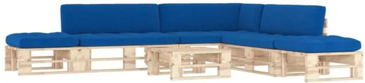 6-tlg. Paletten-Lounge-Set vidaxl aus imprägniertem Kiefernholz mit blauen Polstern - Bild 1