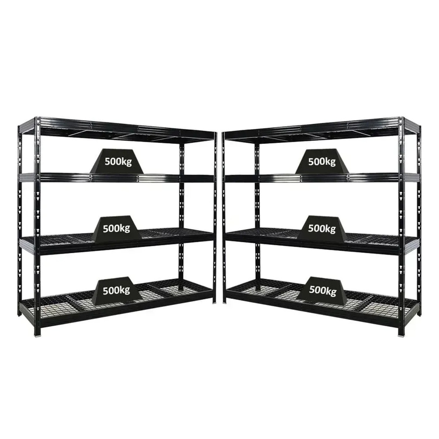 2er Set PROREGAL Rhino Profi Schwerlastregal aus Stahl, Schwarz, B/H/T: 200 x 180 x 60 cm, 4 Gitterrost-Ebenen, Fachlast 500 kg - Bild 2