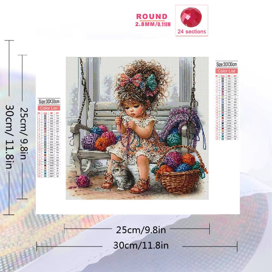 YUTTEE Diamant-Mosaik DIY Set Mädchen Porträt mit Katze in Multicolor aus Acryl für Kinder - Bild 2