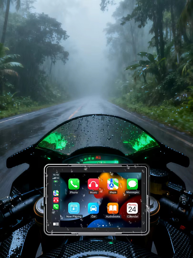 VENBES Tragbares Motorrad-Navigationssystem mit 5 Zoll Display, CarPlay und Android Auto, Wasserdicht IP67, GPS und Bluetooth 5.0, Schwarz - Bild 7
