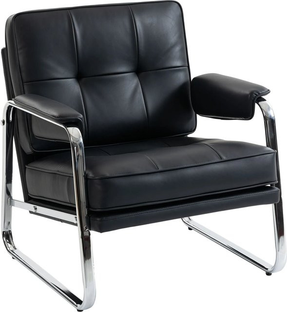 HOMCOM Sessel aus PU-Leder und Original-Schaumstoff mit Metallrahmen in Schwarz, B/T/H: 79 x 80 x 84 cm - Bild 1